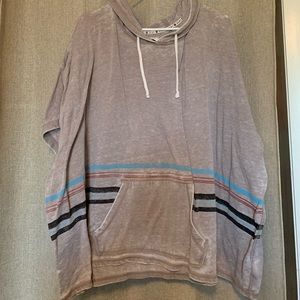 Purple hoodie, short sleeve.